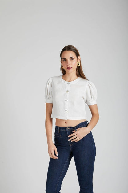 Flame Puff Sleeve Top White | Verified Sustainable by Brown Living™