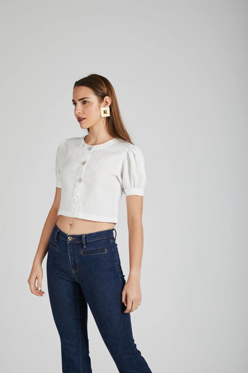 Flame Puff Sleeve Top White | Verified Sustainable by Brown Living™