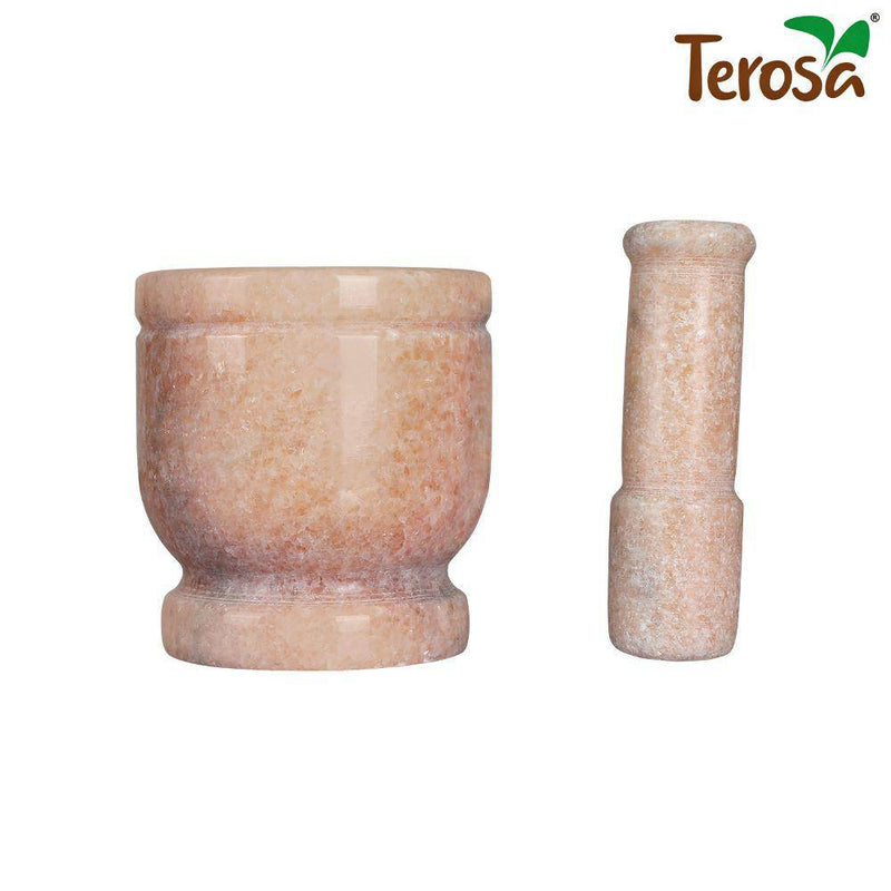 Buy Flamingo Pink Mortar & Pestle Set or Ohkli Musal or Idi Kallu or Spice Grinder-Comfy-4x4inch-Marble | Shop Verified Sustainable Kitchen Tools on Brown Living™