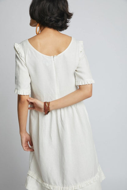 Flare Ruffles Dress White | Verified Sustainable by Brown Living™