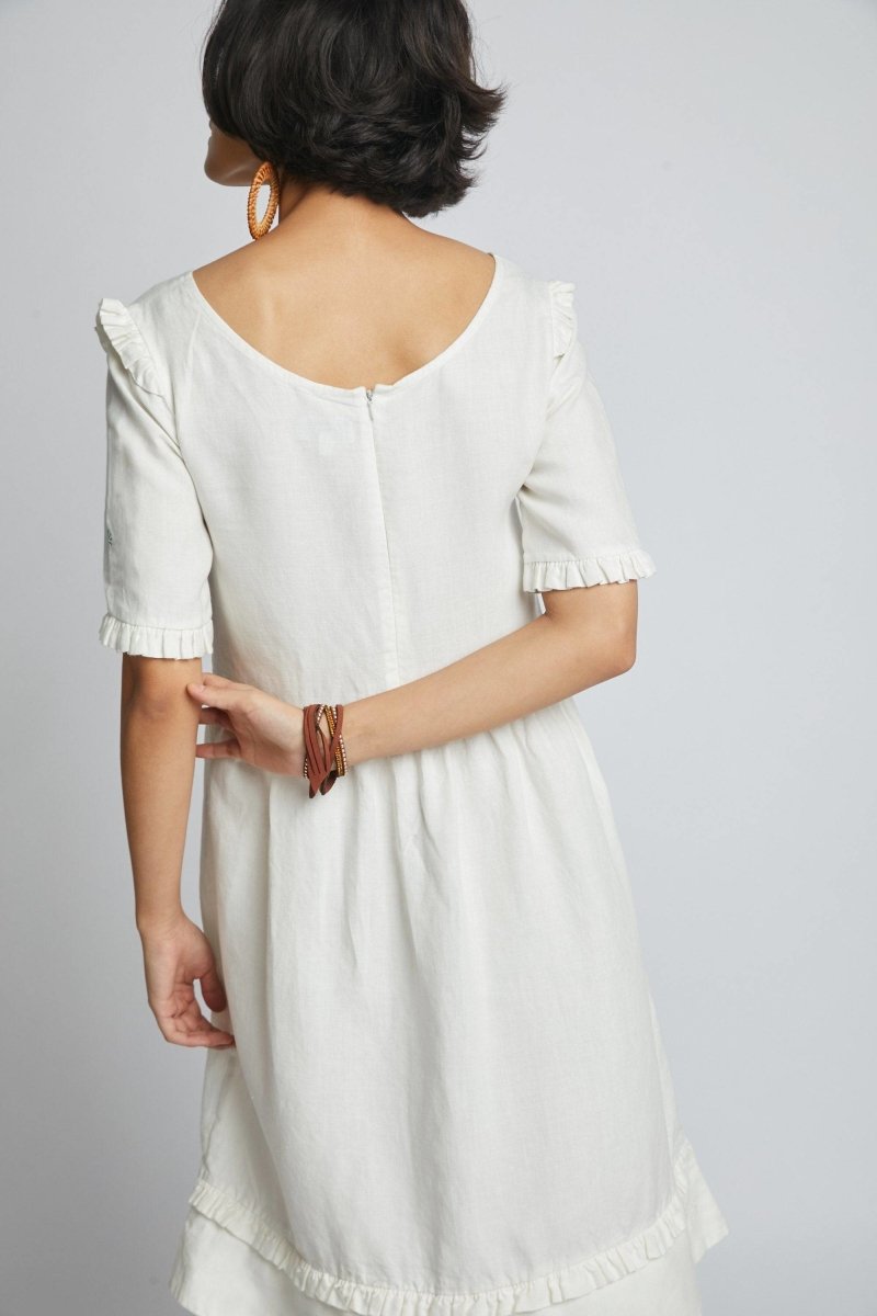 Flare Ruffles Dress White | Verified Sustainable by Brown Living™