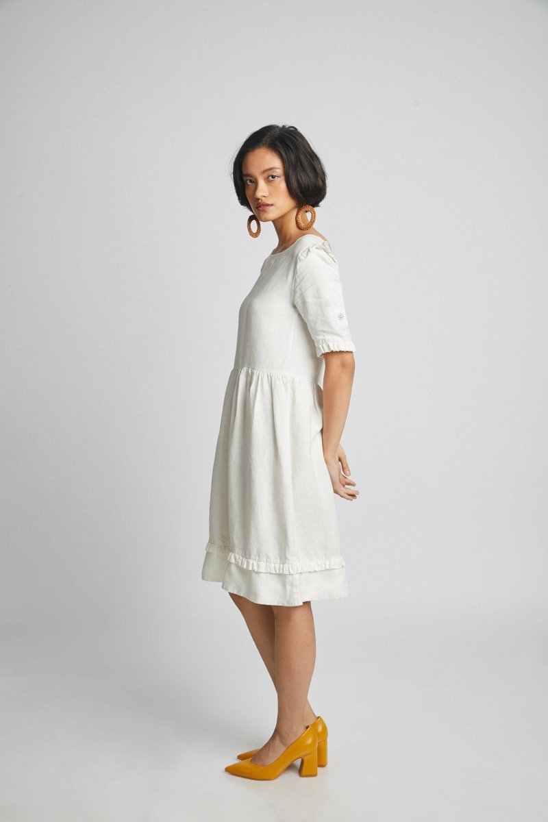 Flare Ruffles Dress White | Verified Sustainable by Brown Living™