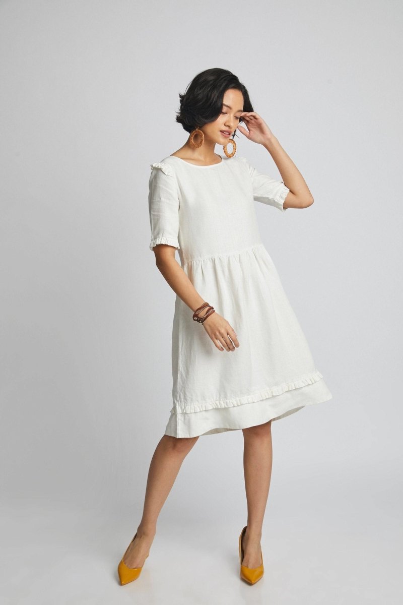 Flare Ruffles Dress White | Verified Sustainable by Brown Living™