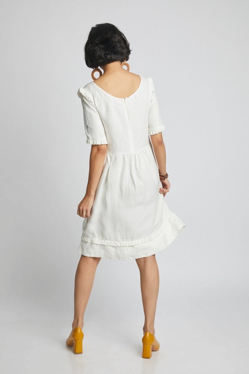 Flare Ruffles Dress White | Verified Sustainable by Brown Living™