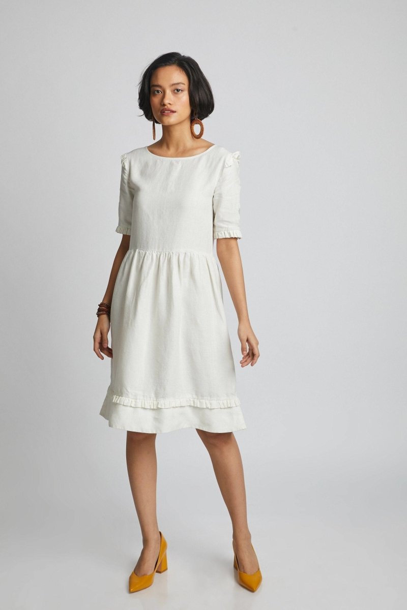 Flare Ruffles Dress White | Verified Sustainable by Brown Living™