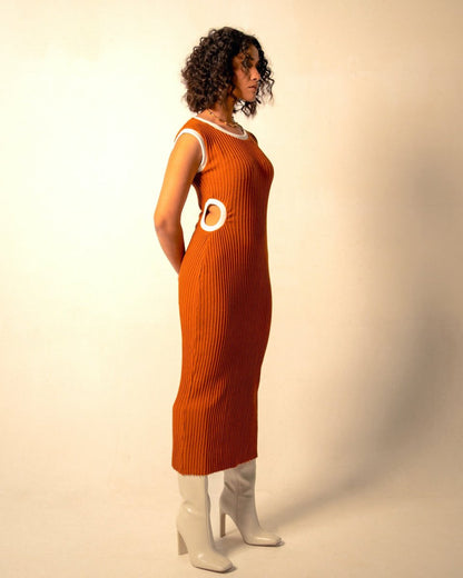 Flavia Dress - Hand Knitted Cut Out Dress | Orange | Verified Sustainable by Brown Living™