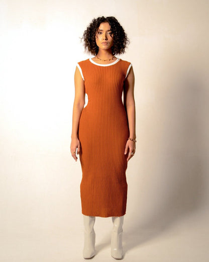 Flavia Dress - Hand Knitted Cut Out Dress | Orange | Verified Sustainable by Brown Living™