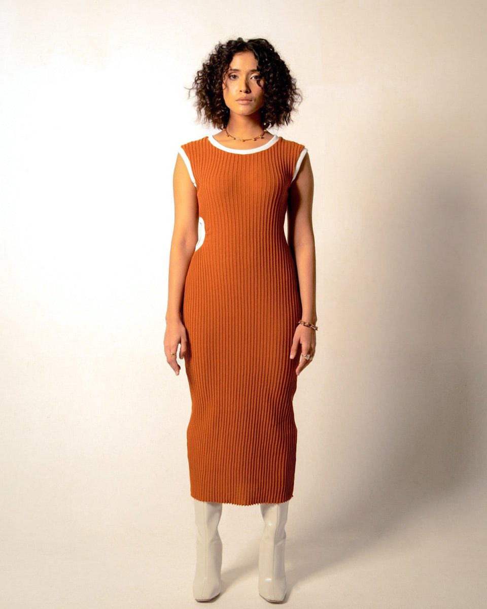 Flavia Dress - Hand Knitted Cut Out Dress | Orange | Verified Sustainable by Brown Living™