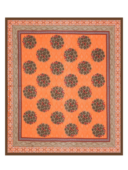 Jaipuri Hand Printed Queen Size Cotton Brown Bedsheet with Pillow Covers | Verified Sustainable by Brown Living™