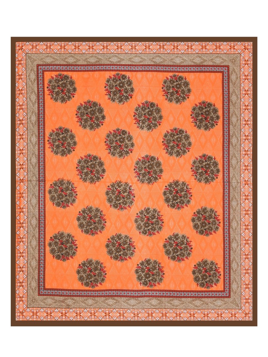 Jaipuri Hand Printed Queen Size Cotton Brown Bedsheet with Pillow Covers | Verified Sustainable by Brown Living™
