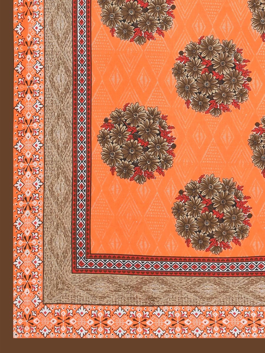 Jaipuri Hand Printed Queen Size Cotton Brown Bedsheet with Pillow Covers | Verified Sustainable by Brown Living™