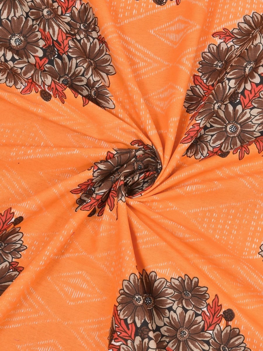 Jaipuri Hand Printed Queen Size Cotton Brown Bedsheet with Pillow Covers | Verified Sustainable by Brown Living™