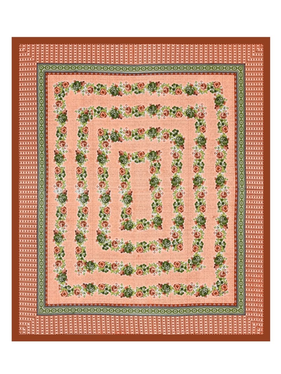 Jaipuri Hand Printed Queen Size Cotton Green Bedsheet with Pillow Covers | Verified Sustainable by Brown Living™