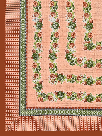 Jaipuri Hand Printed Queen Size Cotton Green Bedsheet with Pillow Covers | Verified Sustainable by Brown Living™