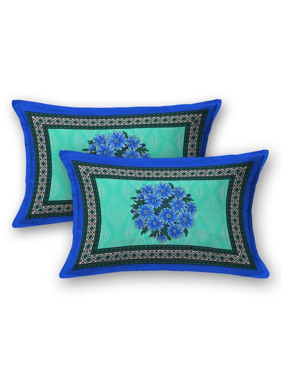 Jaipuri Hand Printed Queen Size Cotton Grey Bedsheet with Pillow Covers | Verified Sustainable by Brown Living™