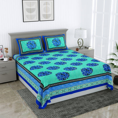 Jaipuri Hand Printed Queen Size Cotton Grey Bedsheet with Pillow Covers | Verified Sustainable by Brown Living™