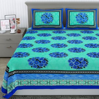 Jaipuri Hand Printed Queen Size Cotton Grey Bedsheet with Pillow Covers | Verified Sustainable by Brown Living™