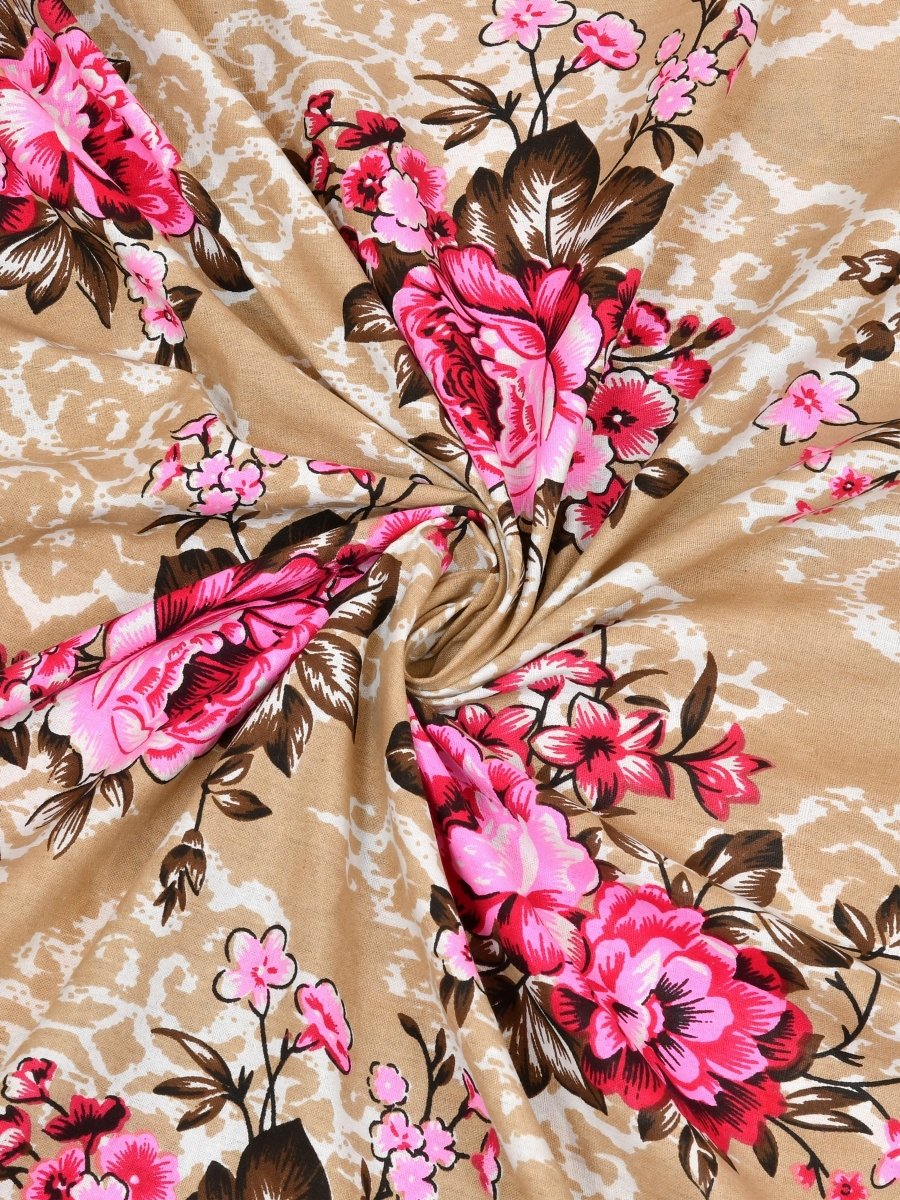 Floral Jaipuri Hand Printed Queen Size Cotton Maroon Bedsheet with Pillow Covers | Verified Sustainable by Brown Living™