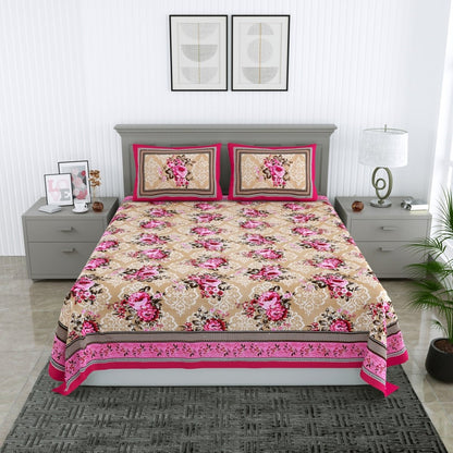 Floral Jaipuri Hand Printed Queen Size Cotton Maroon Bedsheet with Pillow Covers | Verified Sustainable by Brown Living™