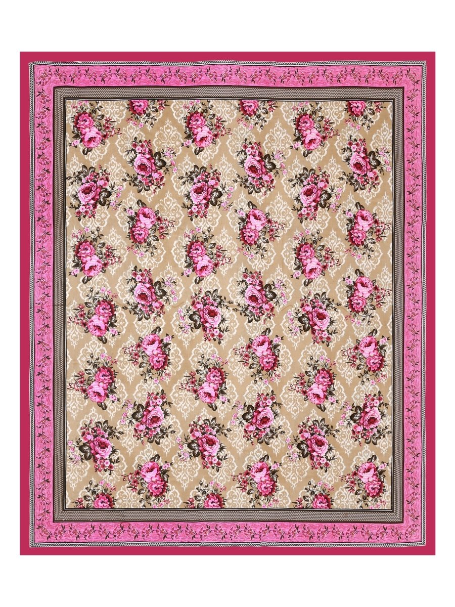 Floral Jaipuri Hand Printed Queen Size Cotton Maroon Bedsheet with Pillow Covers | Verified Sustainable by Brown Living™