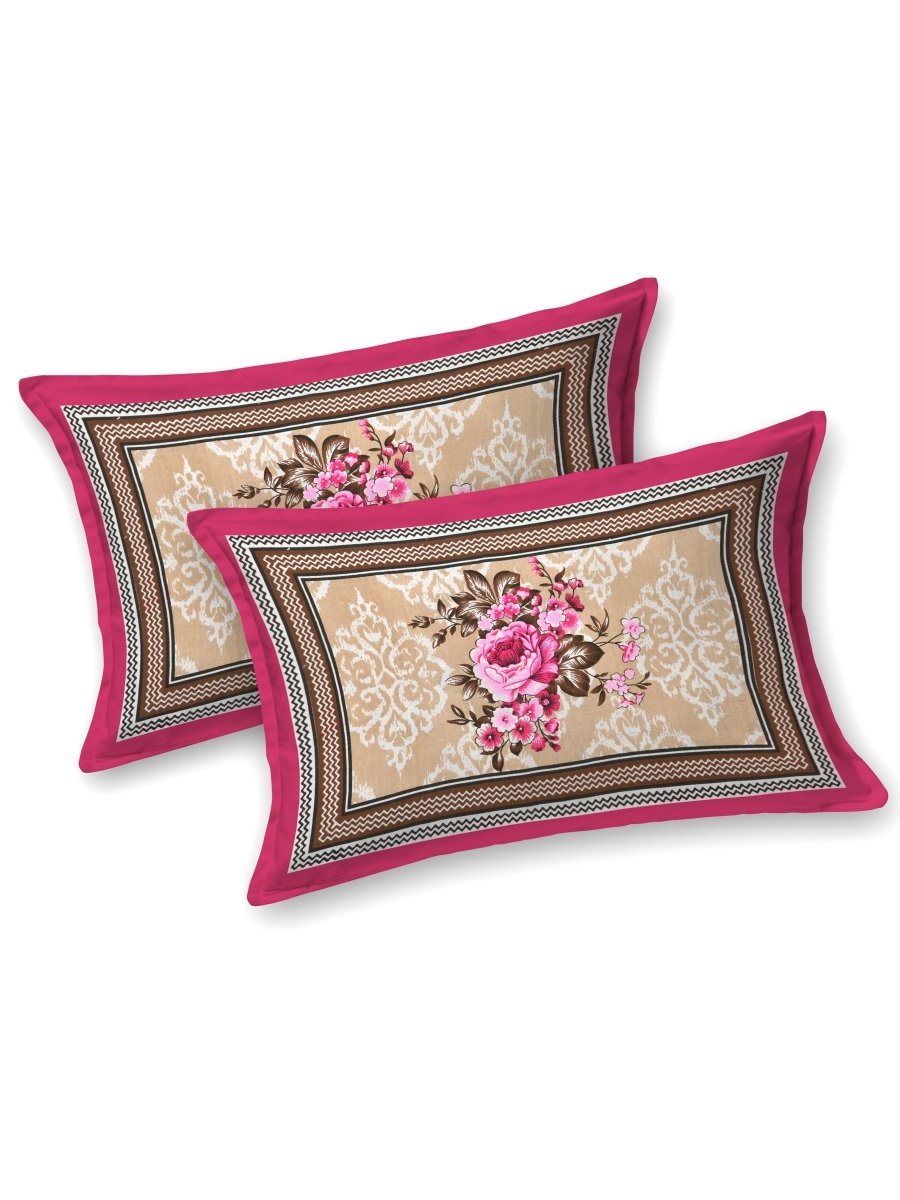 Floral Jaipuri Hand Printed Queen Size Cotton Maroon Bedsheet with Pillow Covers | Verified Sustainable by Brown Living™