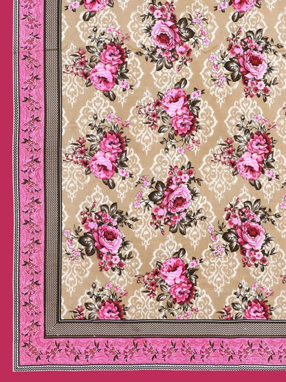 Floral Jaipuri Hand Printed Queen Size Cotton Maroon Bedsheet with Pillow Covers | Verified Sustainable by Brown Living™