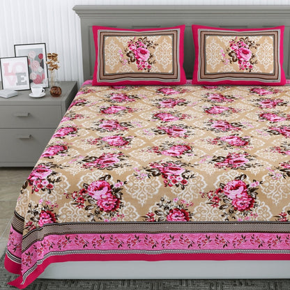 Floral Jaipuri Hand Printed Queen Size Cotton Maroon Bedsheet with Pillow Covers | Verified Sustainable by Brown Living™