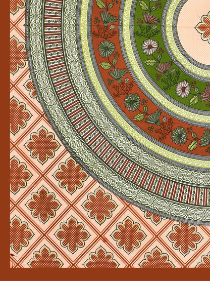 Floral Jaipuri Hand Printed Queen Size Cotton Multi Bedsheet with Pillow Covers | Verified Sustainable by Brown Living™