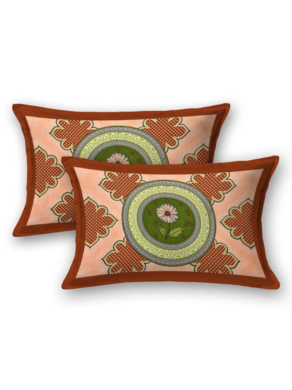 Floral Jaipuri Hand Printed Queen Size Cotton Multi Bedsheet with Pillow Covers | Verified Sustainable by Brown Living™