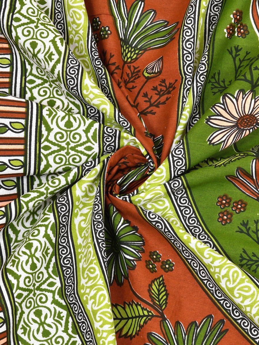 Floral Jaipuri Hand Printed Queen Size Cotton Multi Bedsheet with Pillow Covers | Verified Sustainable by Brown Living™