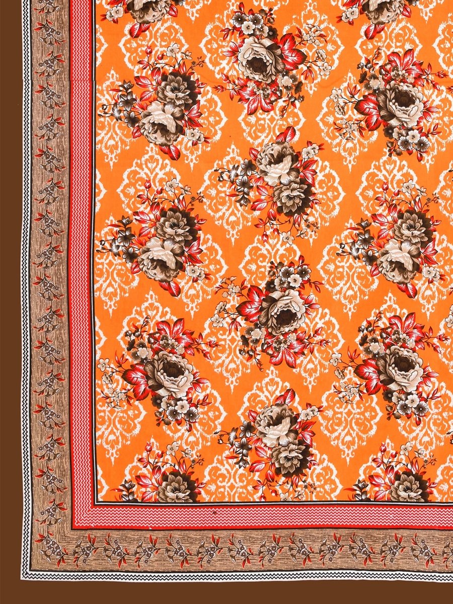 Floral Jaipuri Hand Printed Queen Size Cotton Mustard Bedsheet with Pillow Covers | Verified Sustainable by Brown Living™