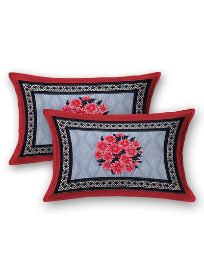Floral Jaipuri Hand Printed Queen Size Cotton Red Bedsheet with Pillow Covers – Bed Linens by Patricko available on Brown Living™. . SKU: PP - 214. Img 7.