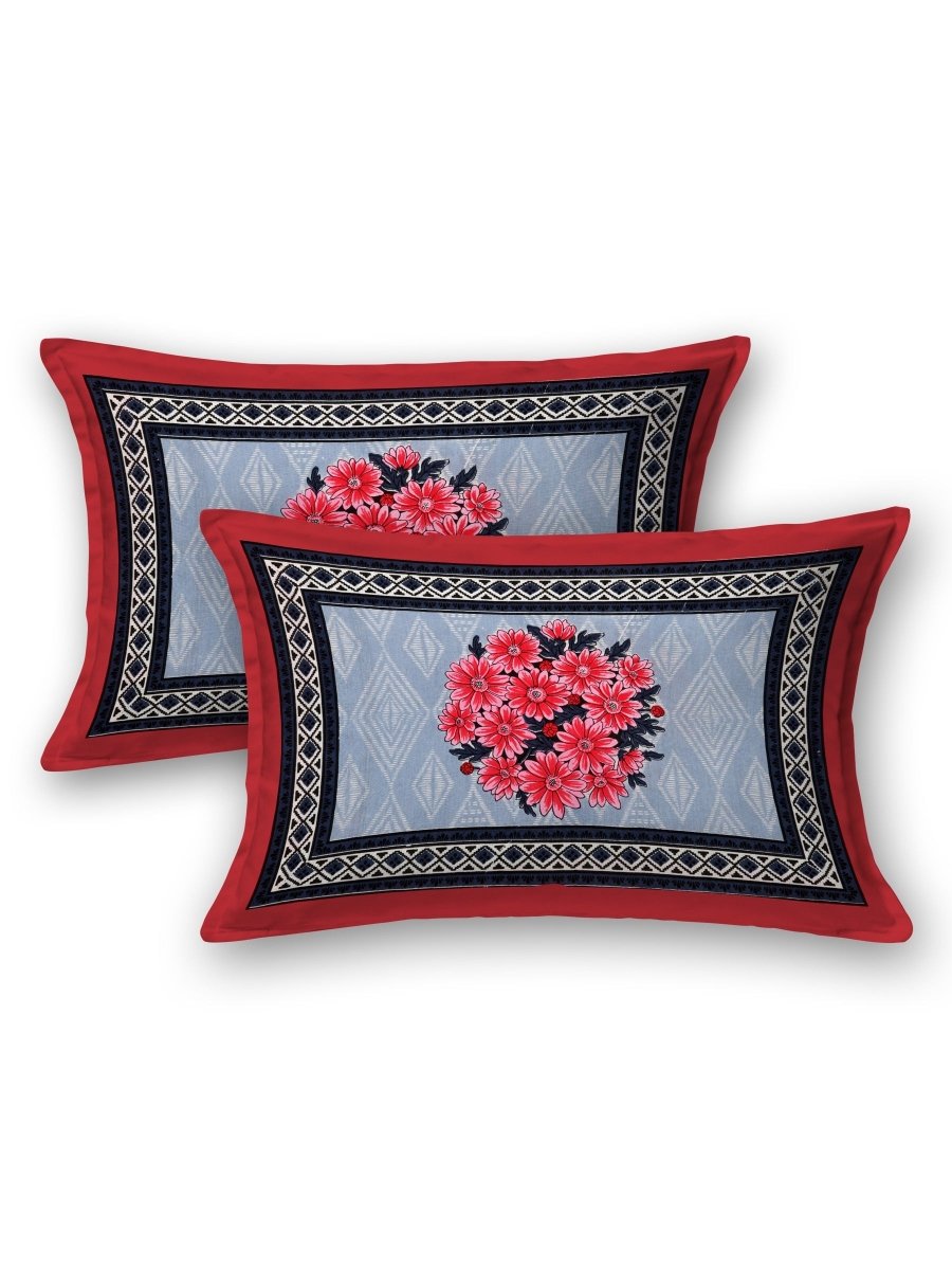 Floral Jaipuri Hand Printed Queen Size Cotton Red Bedsheet with Pillow Covers – Bed Linens by Patricko available on Brown Living™. . SKU: PP - 214. Img 7.