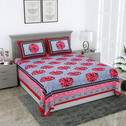 Floral Jaipuri Hand Printed Queen Size Cotton Red Bedsheet with Pillow Covers – Bed Linens by Patricko available on Brown Living™. . SKU: PP - 214. Img 1.