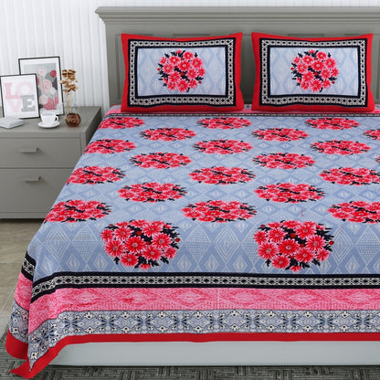 Floral Jaipuri Hand Printed Queen Size Cotton Red Bedsheet with Pillow Covers – Bed Linens by Patricko available on Brown Living™. . SKU: PP - 214. Img 6.