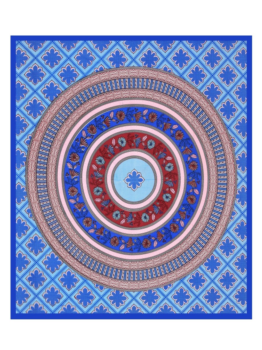Floral Jaipuri Hand Printed Queen Size Cotton Teal Bedsheet with Pillow Covers – Bed Linens by Patricko available on Brown Living™. . SKU: PP - 224. Img 2.