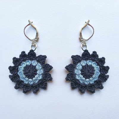 Floral Mandala Earrings - Blue – Womens Earrings on Brown Living™. SKU: WT - FM - 01. Img 2.
