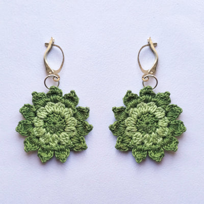 Floral Mandala Earrings - Green – Womens Earrings on Brown Living™. SKU: WT - FM - 02. Img 1.