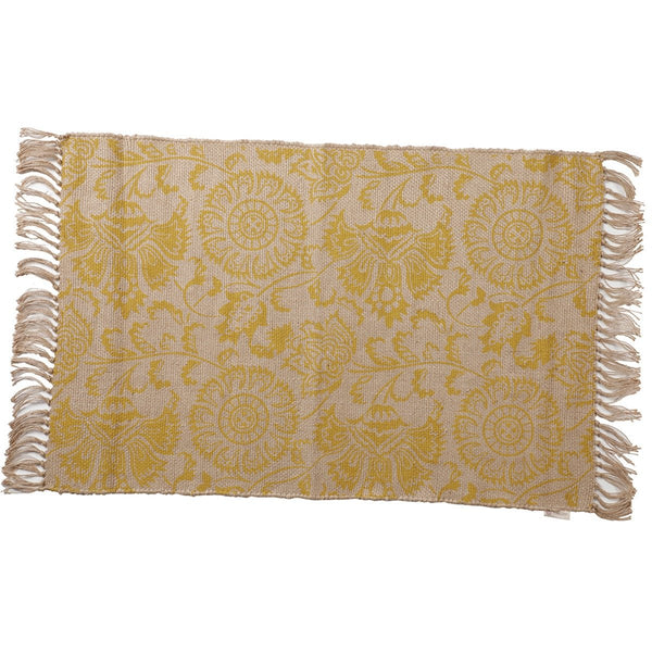 Buy Floral Printed Jute Rug (Ocre) | Shop Verified Sustainable Mats & Rugs on Brown Living™