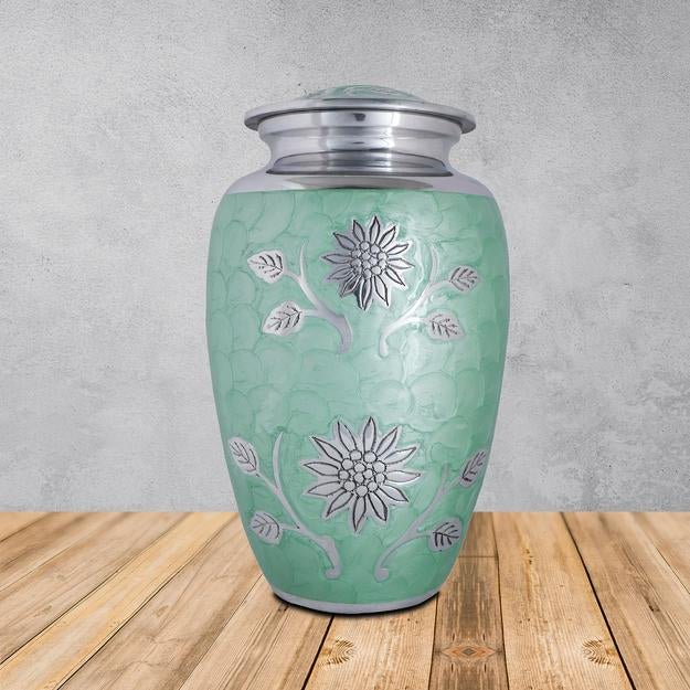 Flower Cremation Urns for Adult Ashes for Funeral, Aluminium – Memorial Ceremony Supplies on Brown Living™. SKU: UB009. Img 1.