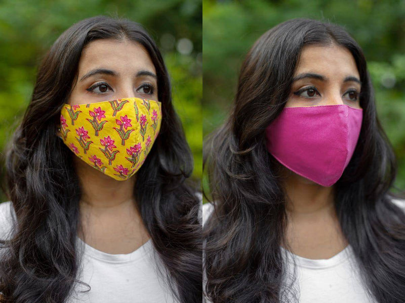 Buy Flowers & Pink - Triple Layered & Reversible 100% Cotton Face Masks - Naina | Shop Verified Sustainable Products on Brown Living