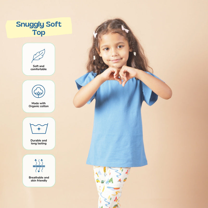 Flutter Sleeve Cotton Top- Deep Water Blue | Verified Sustainable Kids Tops on Brown Living™