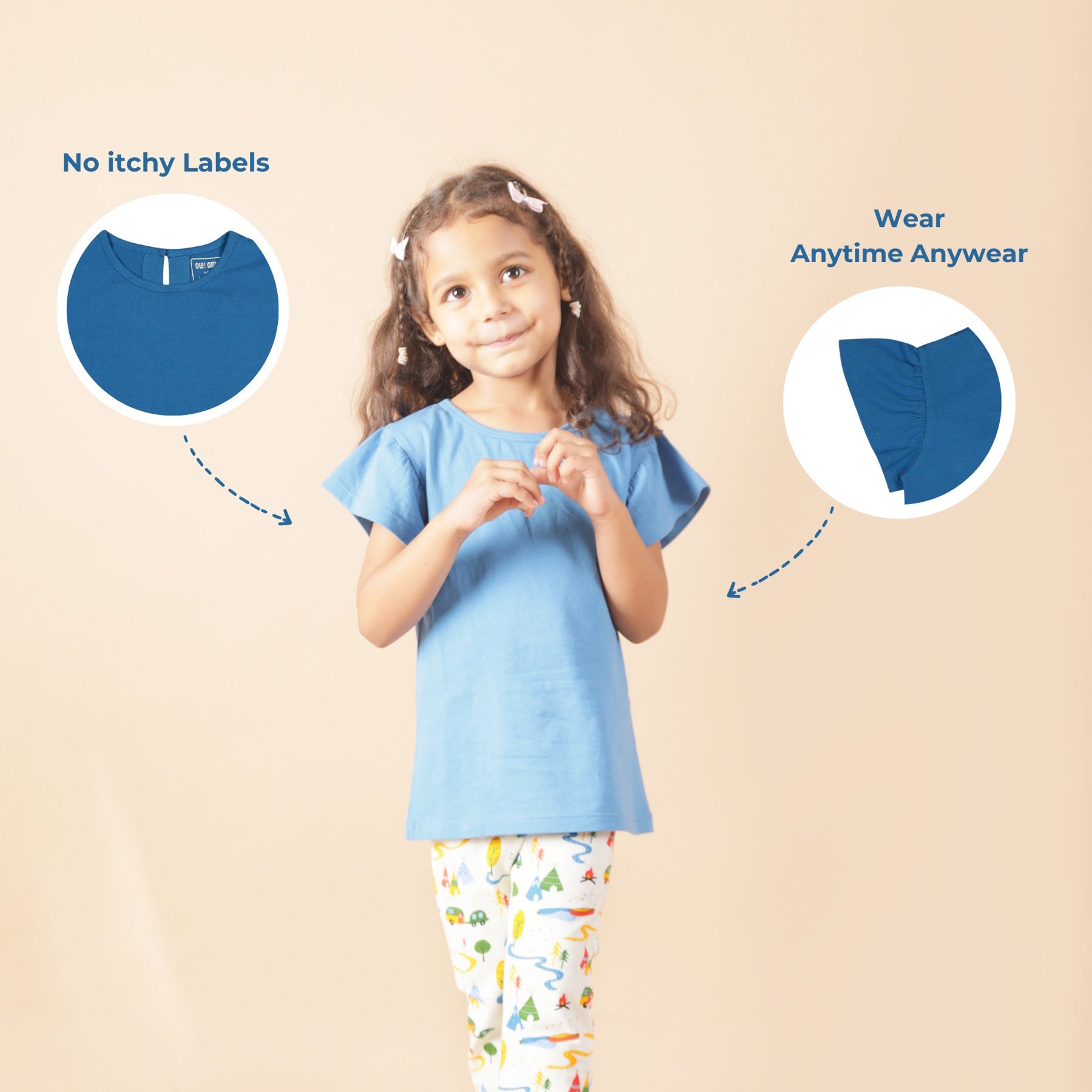 Flutter Sleeve Cotton Top - Deep Water Blue | Verified Sustainable by Brown Living™