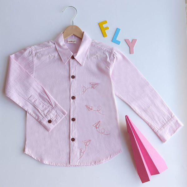 Buy Fly High Embroidered Formal Shirt - Light Pink | Shop Verified Sustainable Kids Shirts on Brown Living™