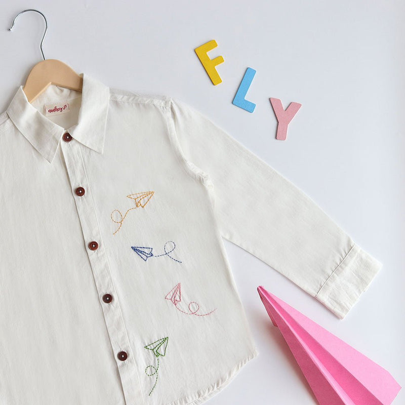 Buy Fly High Embroidered Formal Shirt - White | Shop Verified Sustainable Kids Shirts on Brown Living™