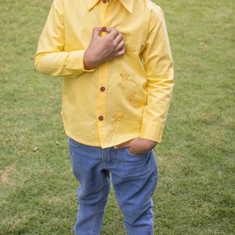 Buy Fly High Embroidered Formal Shirt - Yellow | Shop Verified Sustainable Kids Shirts on Brown Living™