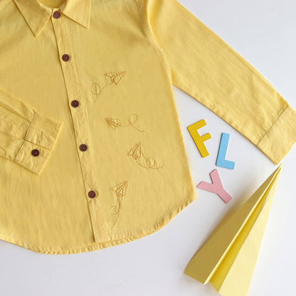 Fly High Embroidered Formal Shirt - Yellow | Verified Sustainable by Brown Living™