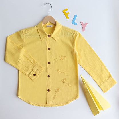 Fly High Embroidered Formal Shirt - Yellow | Verified Sustainable by Brown Living™