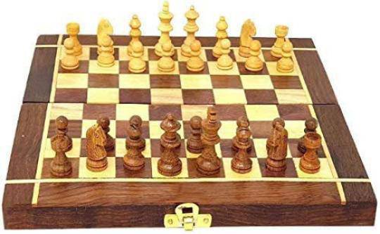 Buy Folding Wooden Chess Board Set Game- 12 Inches- Non Magnetic | Shop Verified Sustainable Learning & Educational Toys on Brown Living™