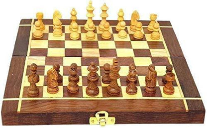 Handmade Folding Wooden Chess Board Game Set - Non Magnetic | Verified Sustainable by Brown Living™